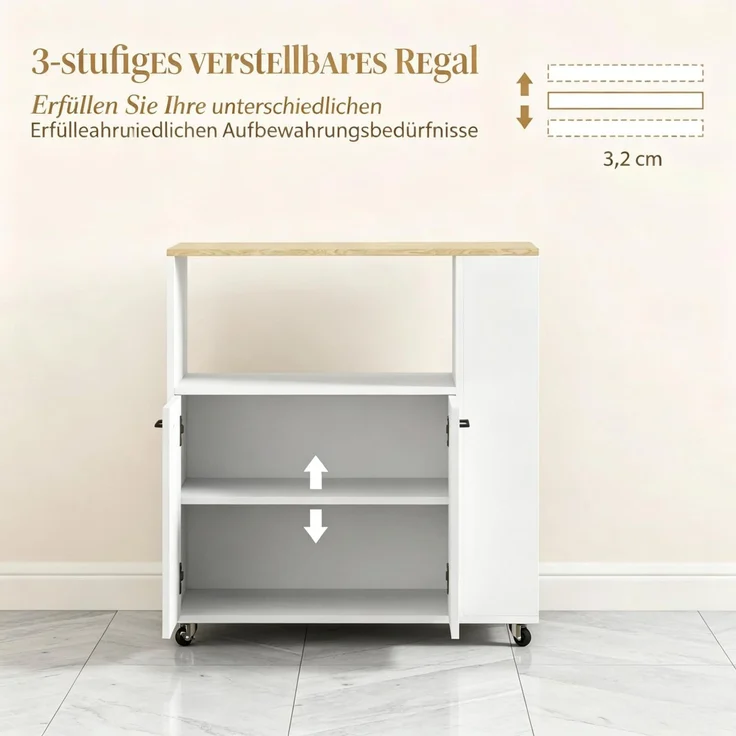 EINHOM Küchenwagen mit Rollen, Kücheninsel mit Arbeitsplatte und Verstellbarem Regal, Maße 75 x 40 x 80, 5 cm (Nur Mit Küchenwagen) – Bild 5