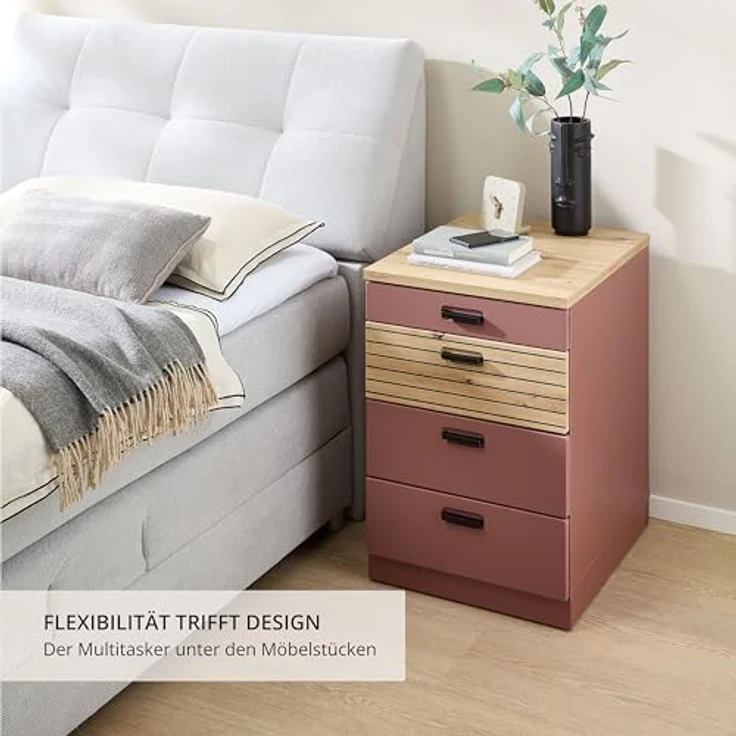 Stella Trading Glenn Rollcontainer Schreibtisch in Rusty Red, Artisan Eiche Optik - Mobiler Büroschrank mit Schubladen - 45 x 66 x 55 cm (B/H/T) – Bild 6