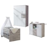 Babyzimmer 3-teilig, Babybett, Wickelkommode & Kleiderschrank, Bente Komplettset