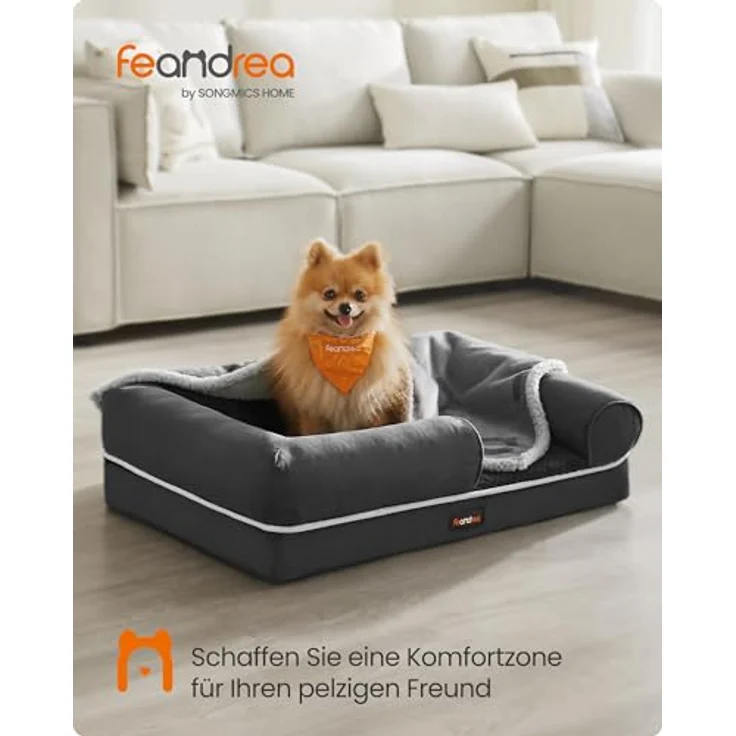 Feandrea Orthopädisches Hundebett, Hundekissen, Hundekorb, weiche Polsterung, Hundesofa, erhöhte Ränder, Bezug abnehmbar und waschbar, 76 x 51 x 18 cm, rutschfeste Unterseite, dunkelgrau PGW074G01 – Bild 3
