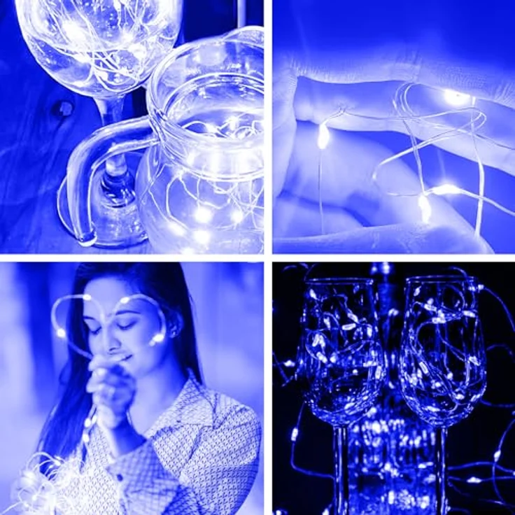Jsdoin LED Mini Lichterkette mit Batterie, 6x20er Micro Lichterkette außen Batterie, 2M DIY kleine Lichterketten Wasserdicht für Party Hochzeit Weihnachten Beleuchtung Deko (Blau) – Bild 7