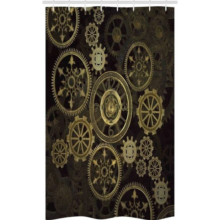 Abakuhaus Duschvorhang Badezimmer Deko Set aus Stoff mit Haken Breite 120 cm, Höhe 180 cm, Steampunk Räder Dunkle Schatten – Bild 2