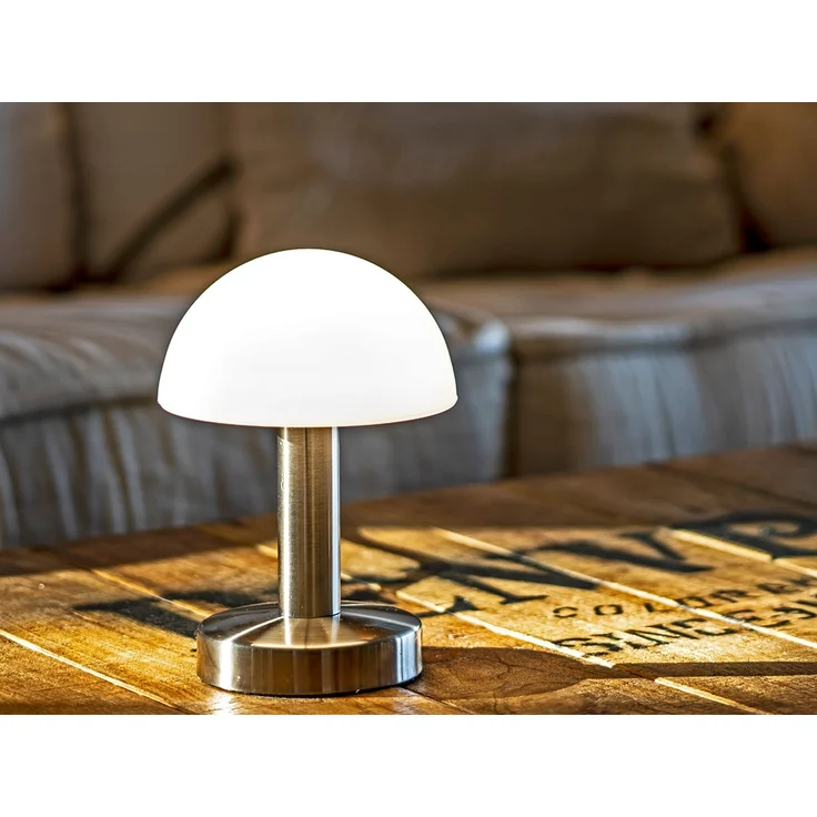 Kleine LED Tischlampe WARIN mit Touch Dimmer & Glasschirm Weiß, Höhe 21cm – Bild 7