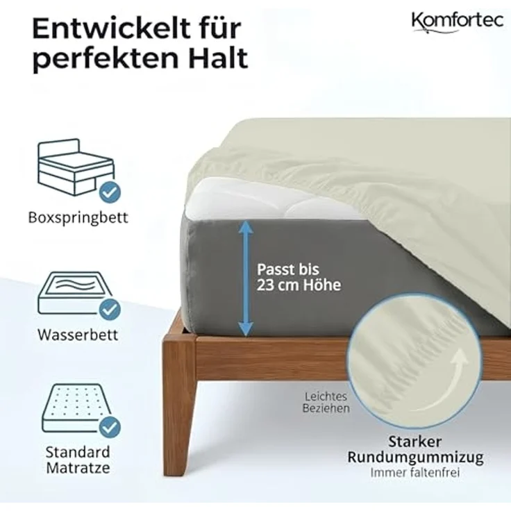 Komfortec 2er Pack Jersey Spannbettlaken 180x200 cm, 100% Baumwolle, Doppelpack Spannbettuch – Bild 2