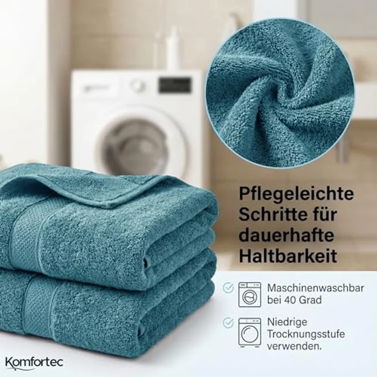 Komfortec 8er Handtuch Set aus 100% Baumwolle, 4 Badetücher 70x140 und 4 Handtücher 50x100 cm, Frottee, Weich,Groß, Türkis/Petrol – Bild 4