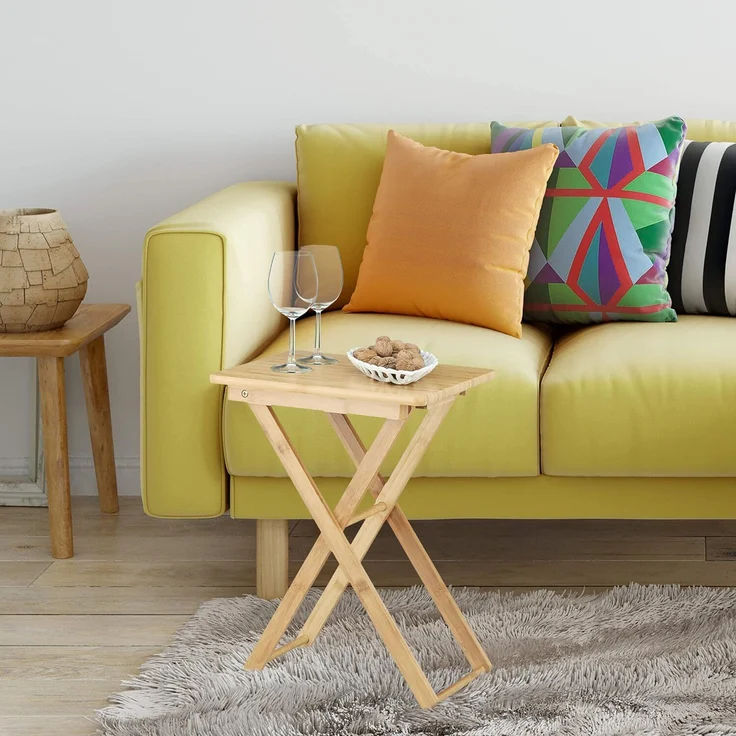 Relaxdays Beistelltisch klappbar, Bambus Natur, 52 x 40 x 31 cm – Bild 2