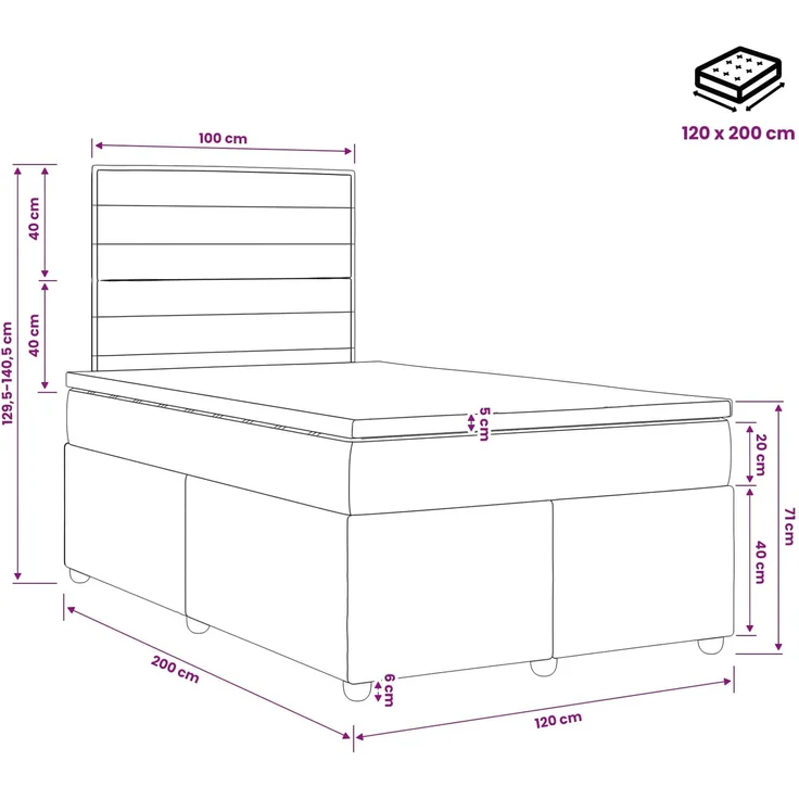 vidaXL Boxspringbett mit Matratze Schwarz 120 x 200 cm Stoff 3453853 – Bild 11