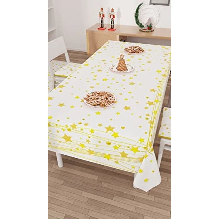 PETTI Artigiani Italiani - Tischdecke für Weihnachten, schmutzabweisend, rechteckig, für Weihnachten, Küche, Design Gold Stars X6 Sitzer (140x180 cm), 100% Made in Italy – Bild 4