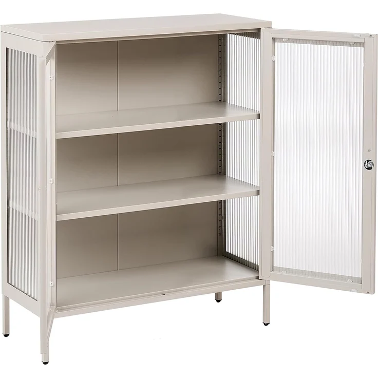 Vitrine mit Glastüren HARLYN 90 cm Metall Beige – Bild 4