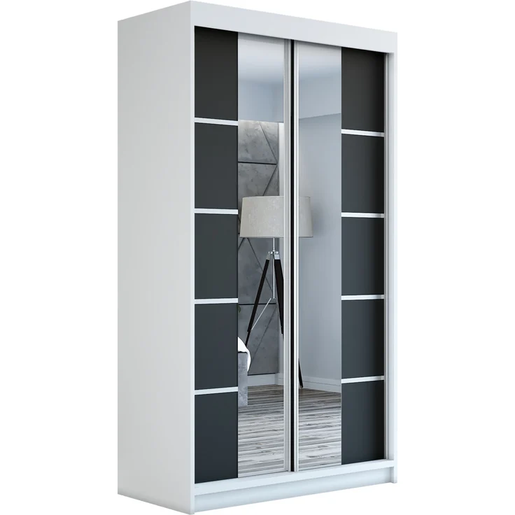Schwebetürenschrank ERA 2-türig Schrank 120 cm (mit Spiegel) Farbe: Weiß , schwarz – Bild 1