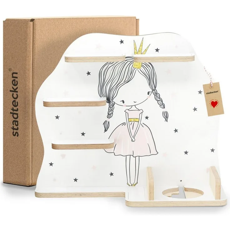 stadtecken Holzregal für Musikbox I passend für die Toniebox und ca. 35 Tonies I Perfekte Aufbewahrung im Kinderzimmer I zum Aufstellen oder Aufhängen (Prinzessin)