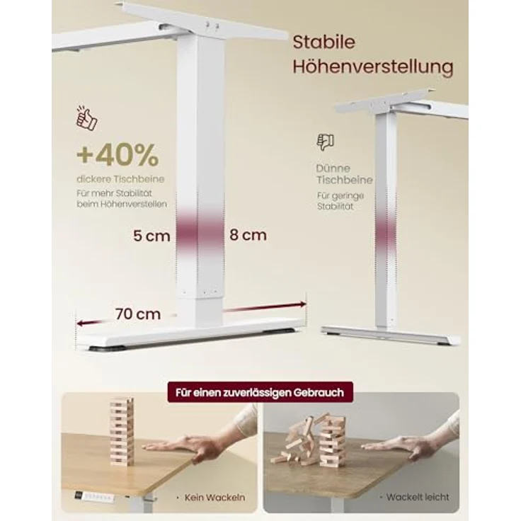 VASAGLE Höhenverstellbarer Schreibtisch, 160x80 cm, USB-C-Anschluss, Ablage für Steckdosenleiste, Stehtisch, Erinnerung bei langem Sitzen, 3 Speichertasten, für Büro, goldeichenfarben LSD146YA02 – Bild 6