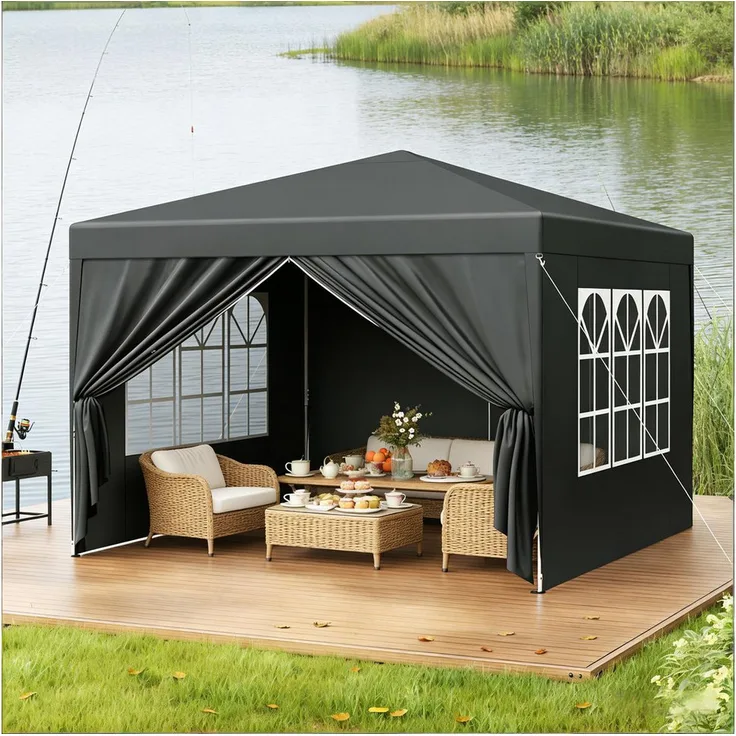 Odikalo Faltpavillon, winterfest mit robuster Metallrahmen-Konstruktion und 210D Silber-Oxford-Stoff, 3x3 m für Garten, Hochzeit, Catering & Events