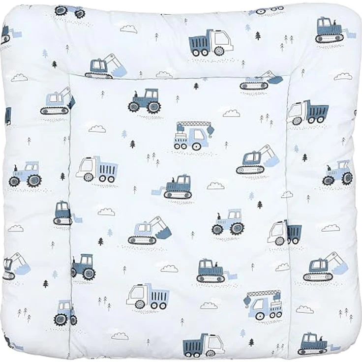 TupTam Baby Wickeltischauflage mit Baumwollbezug Gemustert, Farbe: Baufahrzeuge/Bagger/Blau/Hellgrau, Größe: 75x85 cm – Bild 2