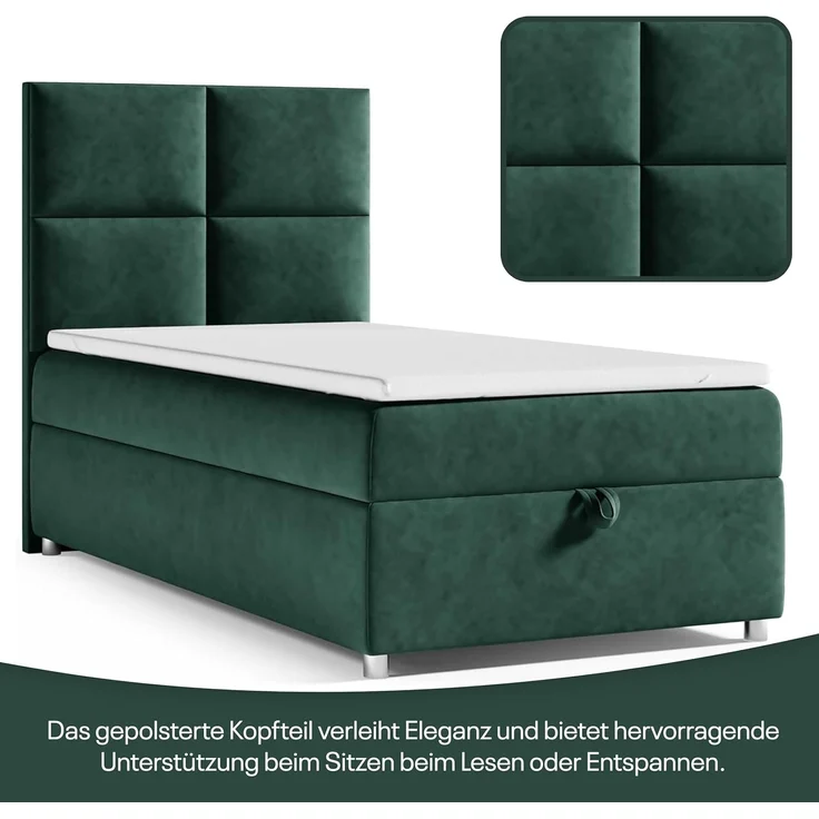 Best for Home Boxspringbett K2 SINGLE mit Bettkasten (Grun 90x200) – Bild 3
