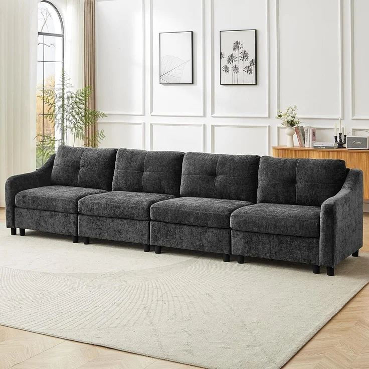 Ecksofa Schlaffunktion Kordsofa L Form 251cm Grau 4 Sitze – Bild 5