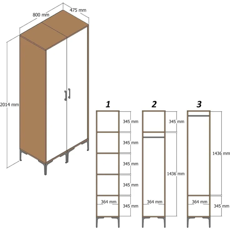 Dmora Garderobe 2 Türen Alhena 80x201,4 H cm Braun Kleiderstange – Bild 2