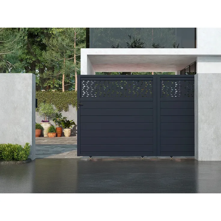 Vente-unique - BAZIO Eingangstor Metall Grau - B 4,6 cm x H 178 cm x L 348 cm