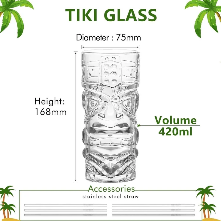Tiki Longdrinkgläser 6er Set 400ml Lustige Cocktailgläser für Bars – Bild 2