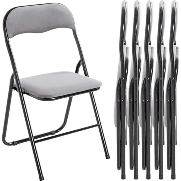 HAKU Möbel Klappstuhl 6er Set grau, schwarz, Metall, Samtgewebe - Maße: B 45 cm x H 81 cm x T 45 cm, Style: Modern – Bild 2