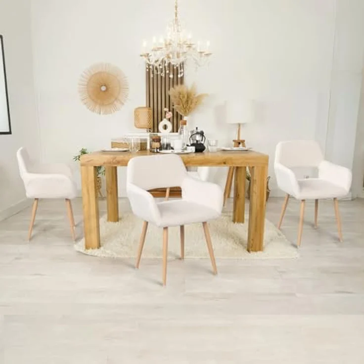 MEUBLE COSY Esszimmerstühle 4er Set Küchenstühle Sessel Wohnzimmerstuhl Polsterstuhl mit Armlehne Rückenlehne Sitzfläche aus Sherpa Metallbeine, Skandinavisch, Weiß – Bild 3
