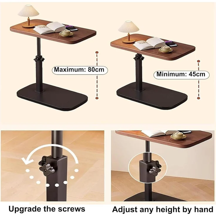 Beistelltisch Holz C Form Höhenverstellbar Mobiler Kaffeetisch Walnussfarbe – Bild 7