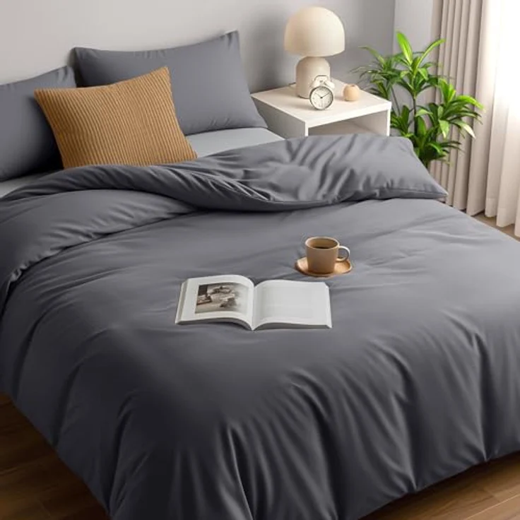 Utopia Bedding Bettwäsche Set - Mikrofaser Bettbezug 230x220 cm + 2 Kissenbezüge 50x75 cm - Grau – Bild 2