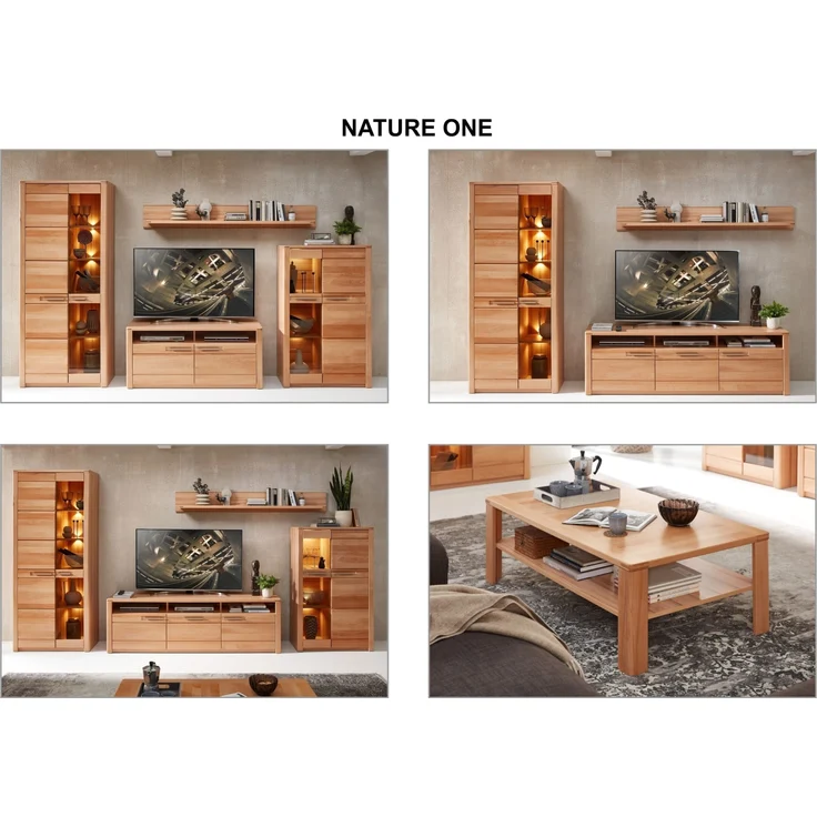Wohnwand >Nature One< (3-teilig) Kernbuche teilmassiv - 320x170x45cm (BxHxT) – Bild 7