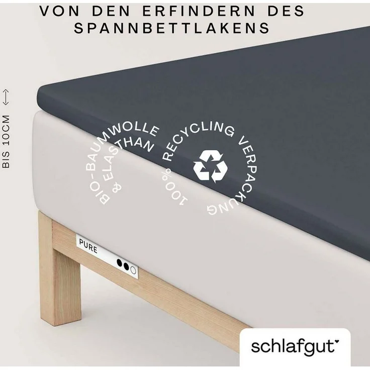 Schlafgut 'PURE TOPPER' Spannbettlaken, für Topper bis 10 cm Höhe, Gray Deep, L 140x200 cm - 160x220 cm, 100% Bio-Baumwolle – Bild 1