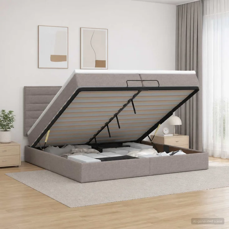 vidaXL Ottoman-Bett mit Matratze und LED Taupe 200 x 200 cm Stoff 3458018 – Bild 1