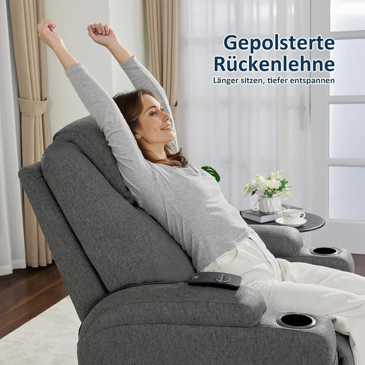 MCombo Elektrisch Relaxsessel Massagesessel Fernsehsessel 7061, mit Liegefunktion, mit Vibration Heizung, Stoff, Grau, 92 x 92 x 109 cm – Bild 6