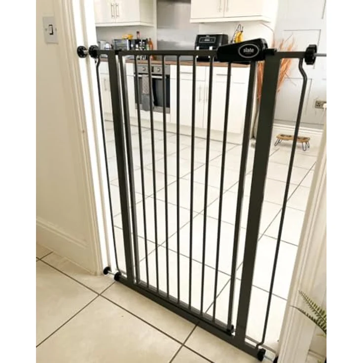 Bettacare Extra hoher Sicherheitsgitter für Kinder und Hunde, 75cm - 83cm, Schiefergrau, Extra hohes Babygitter von 104cm Höhe, Druckmontage-Sicherheitsgitter für Treppen – Bild 10