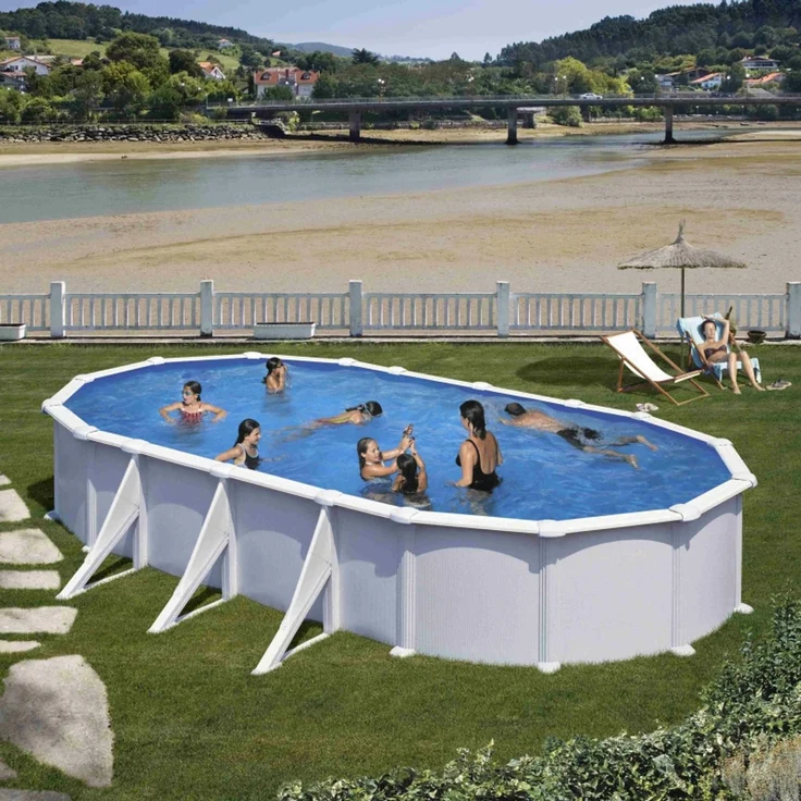 SwimFun Stahlwandpool oval L730 × B375 × H132 cm – Familien Pool Komplett-Set – Bild 2