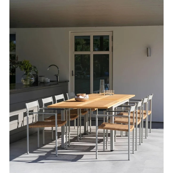 Gartenesstisch Lyon aus Aluminium und Teak, modern, ausziehbar, hellgrau-natur, für 8-10 Personen – Bild 2