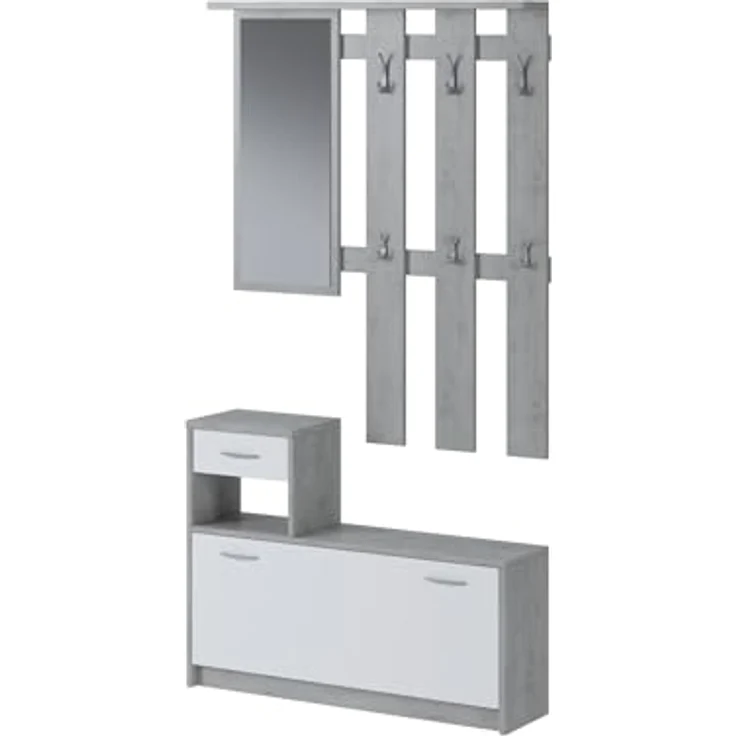 Dmora - Eingangsmöbel Sargassi, Moderner Eingang, Wandgarderobe, Multifunktions-Aufbewahrungskonsole, 100x26h190 cm, Weiß und Zement – Bild 3