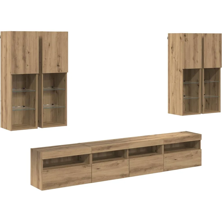 vidaXL TV-Wandschrank-Set mit LED-Lichtern mit LED 7 pcs Artisan-Eiche 3402795 – Bild 1