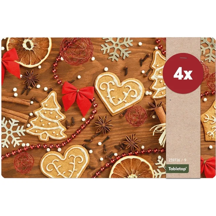 matches21 HOME & HOBBY Platzset Abwaschbare Tischsets 4er Set Weihnachten Kekse & Deko, (4-St), Platzsets als Tisch-Untersetzer und Tisch-Deko für Esstisch Teller