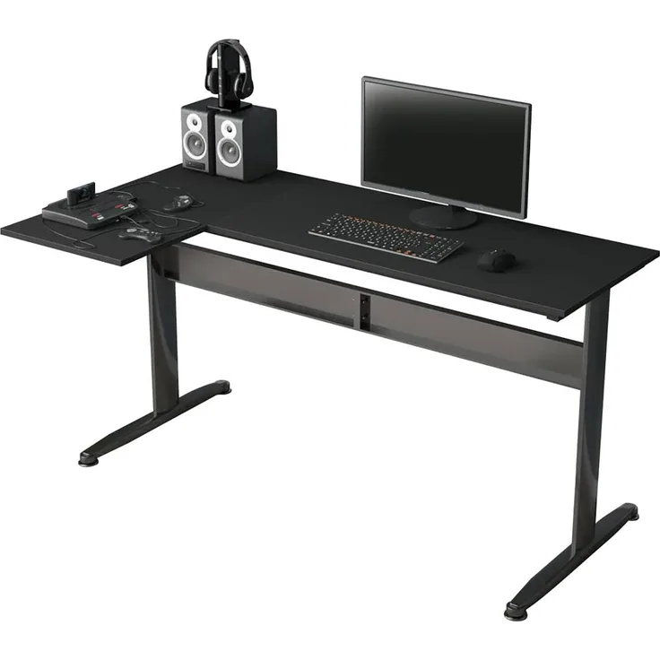 Dmora Schreibtisch Acua, Eckschreibtisch, Mehrzweck-Büroschreibtisch, fester platzsparender Schreibtisch, 80x140h75 cm, Schwarz