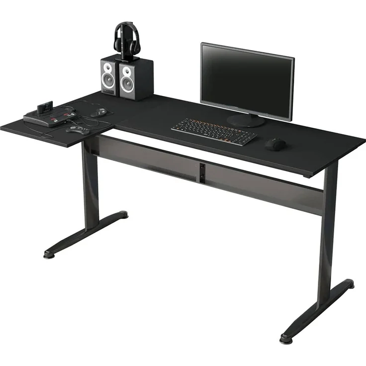 Dmora Schreibtisch Acua, Eckschreibtisch, Mehrzweck-Büroschreibtisch, fester platzsparender Schreibtisch, 80x140h75 cm, Schwarz