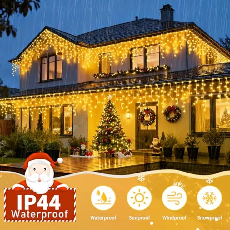 Auriostar Eisregen Lichterkette Außen 12.5M, 486 LED Weihnachtsbeleuchtung Außen mit Timer 8 Modi, IP44 Wasserdicht Eiszapfen Lichterkette Außen Strom für Balkon Fenster Haus Weihnachtsdeko Aussen – Bild 4