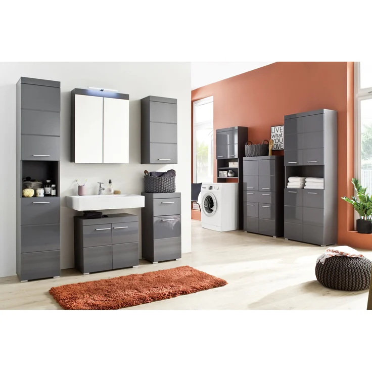 Trendteam 'Amanda' Midischrank, Holz, 132 x 31 x 73 cm, Grau Hochglanz – Bild 10