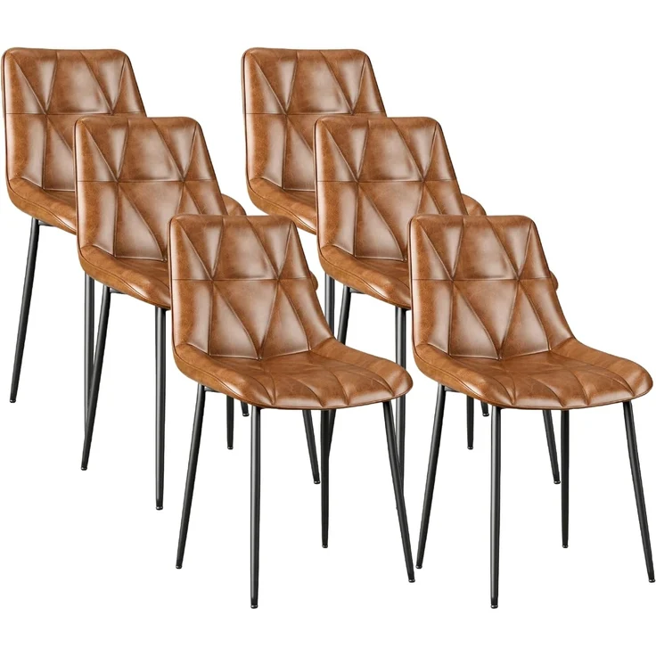 Clevich Esszimmerstühle Bis 200 kg, PU Polsterstuhl, Metallbeine, Stabil, Komfortabel, Einfache Montage, Küchenstühle 81 x 57 x 50CM (Braun, 6 Stück) – Bild 1
