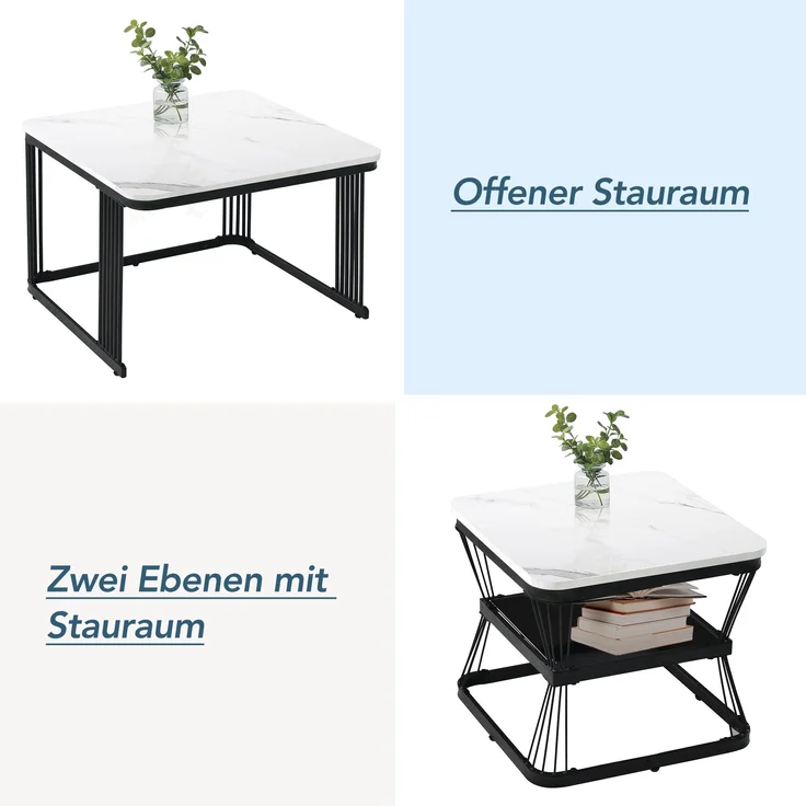 2er-Set Beistelltische, Marmoroptik weiß/schwarz, 65x65x45 & 45x45x39,5 cm – Bild 6