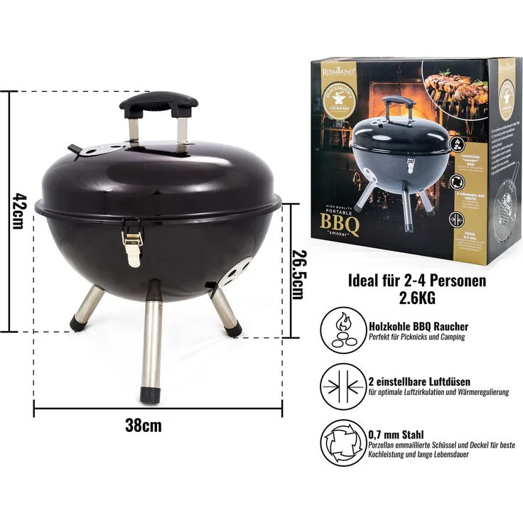ROSMARINO HOLZKOHLEGRILL ROSMARINO Stahl (H 26 x T 42 x B 38 cm) – Bild 4