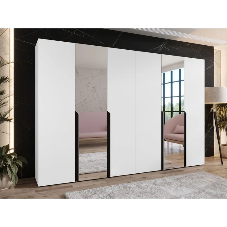 Kleiderschrank Veluna II 300 (Farbe: Weiß / Weiß + Schwarz) – Bild 2