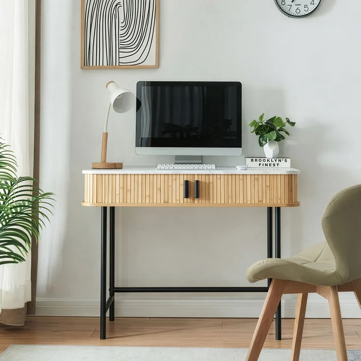 Konsolentisch Tvedestrand 100x50x76 cm Marmorweiß/Holzfarben [en. casa] – Bild 4