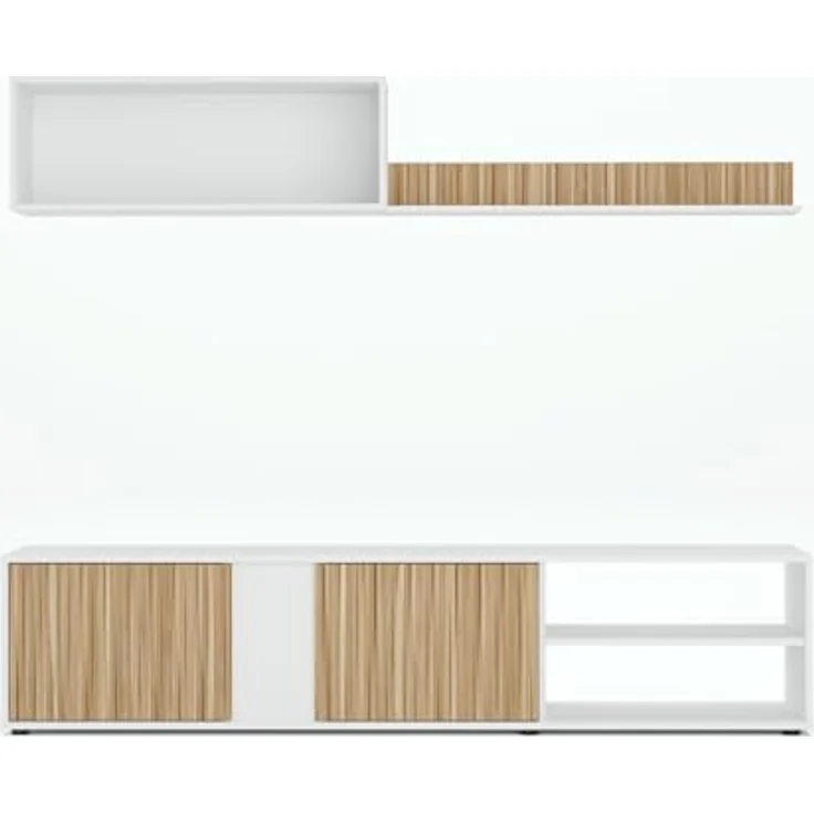Dmora - Wohnzimmermöbel Titusville, TV-Ständer, Wohnzimmermöbel, Zusammensetzung des Wohnzimmersets, Wohnzimmerset mit Schrankwand, 180 x 33 x 40 cm, Weiß und Eiche – Bild 8