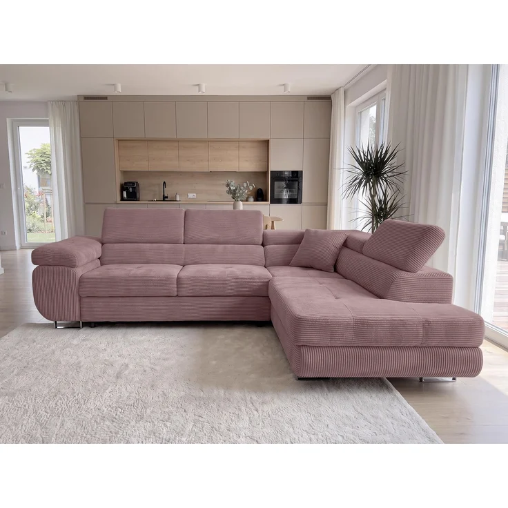 AX LIVING Konak Cord-Schlafsofa R Rosa 276 cm breit mit Bettkasten, Kopfstützen – Bild 4