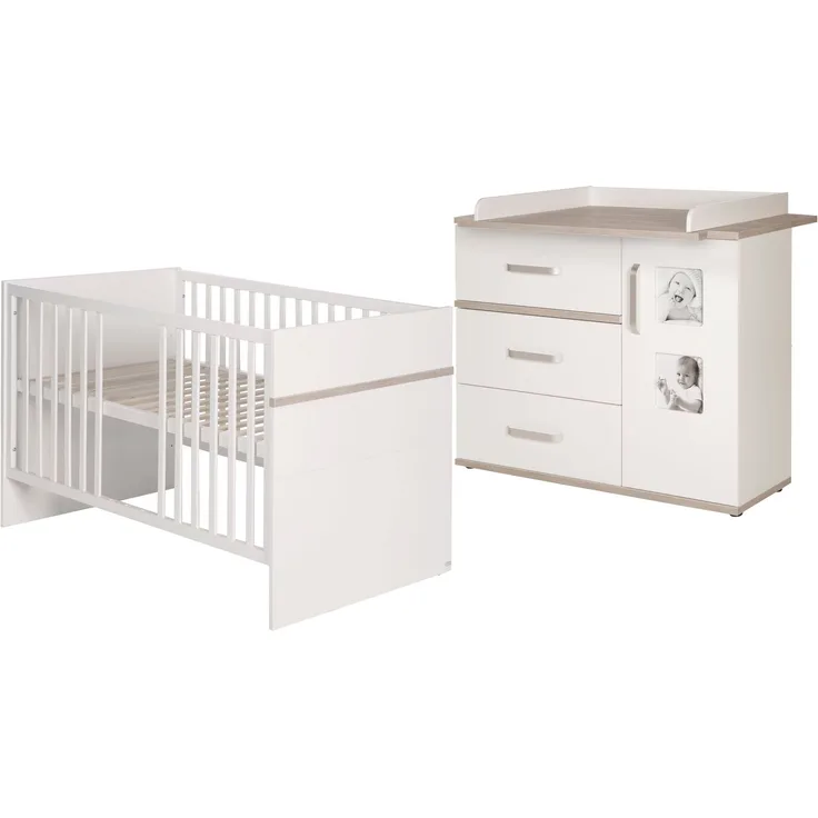 roba Kindermöbelset 'Moritz' - 2-teilig - Kinderbett 70 x 140 cm - Wickelkommode breit - Weiß / Luna Elm
