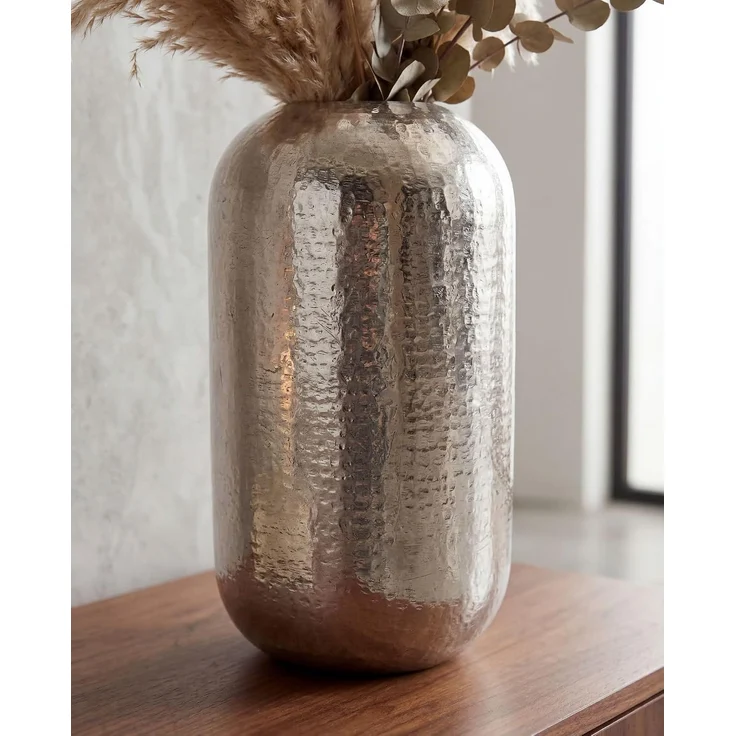 Dekovase Aluminium 45cm Silber - Standvase groß - Bodenvase rund modern - Vase Metall für Blumen - Design Wohnzimmer Deko - Wohndeko Handmade – Bild 6
